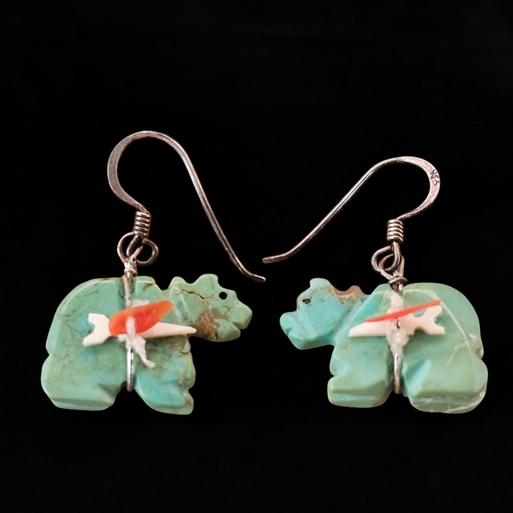 Zuni Southwestern Turquoise Bear Fetish Earrings